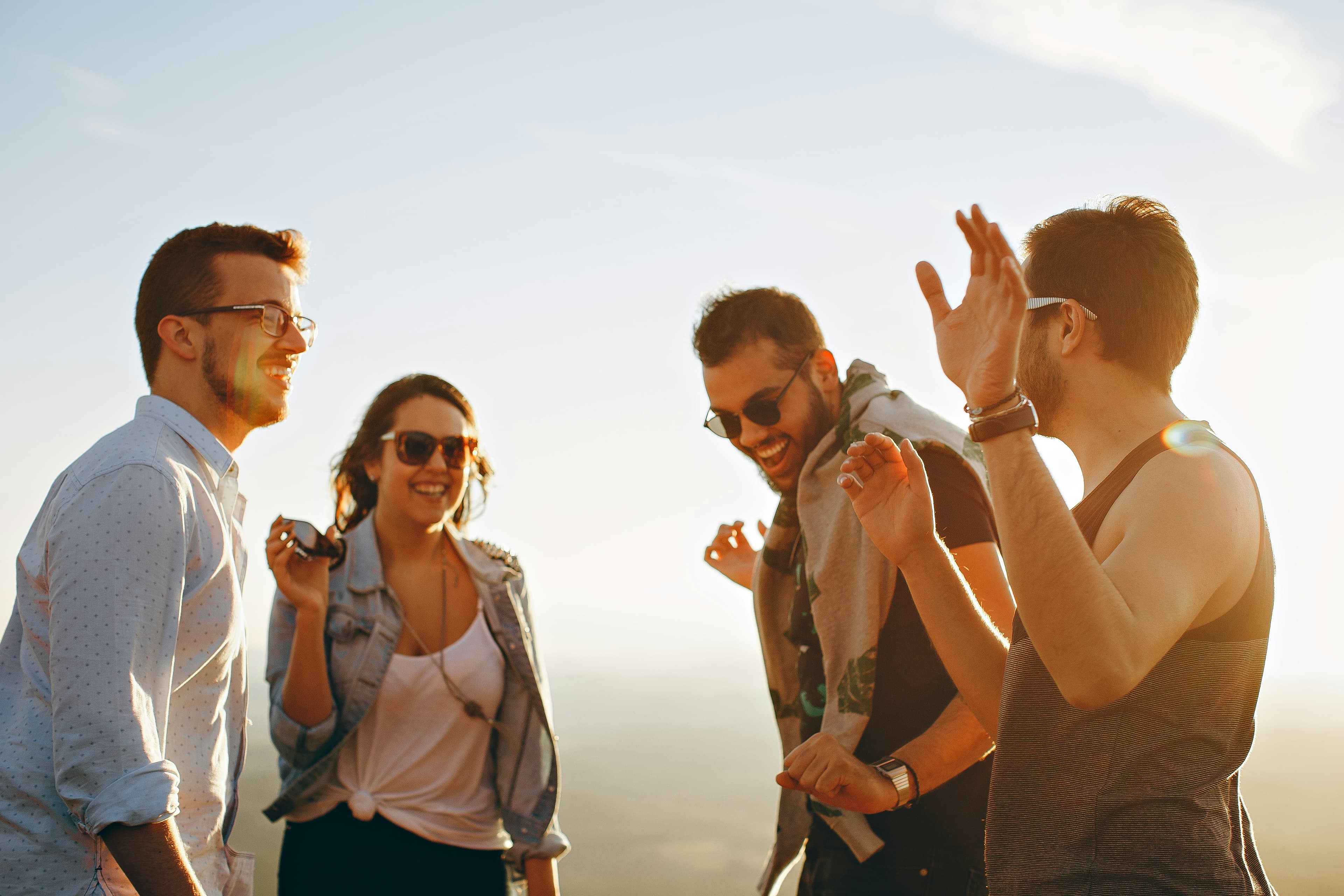 A group of adults laughing.